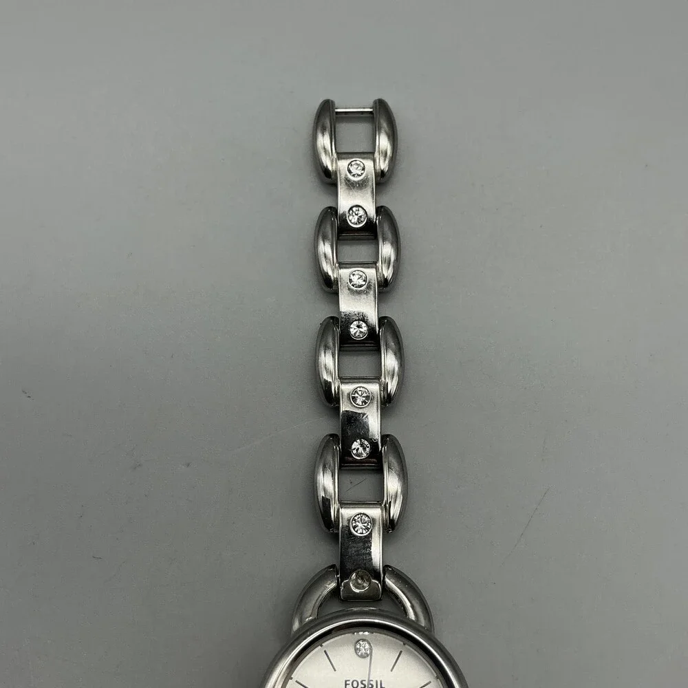 Fossil Women Watch 22mm Silver Tone Stainless Crystals ES-2561 New Battery 6.25